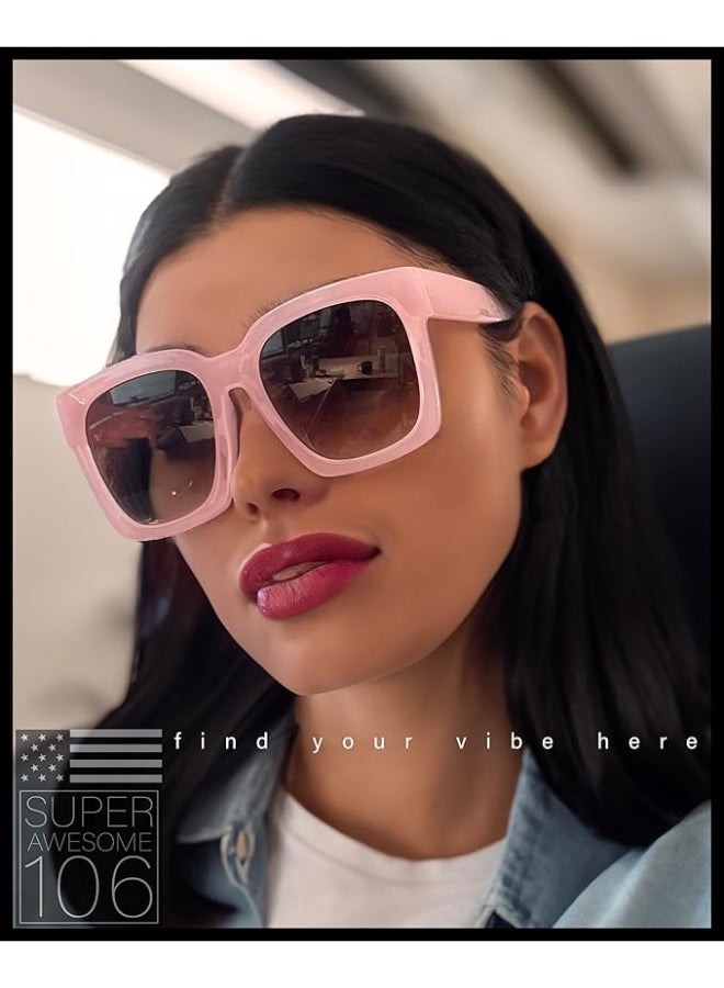 SA106 Women's XXL Oversized Square Sunglasses - Thick Horned Rim Boyfriend Style - Bubblegum Pink - Image 5